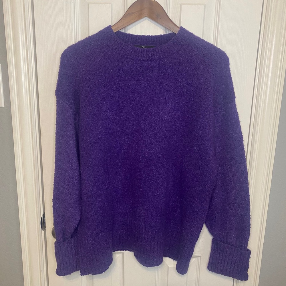 Lillusory Sweater Womens Medium‎ Purple Oversized Crewneck Fuzzy Knit Cozy